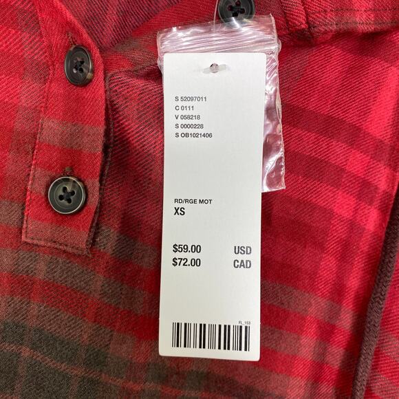 Urban Outfitters Red Black Plaid Drawstring Hoodie Women's Size X-Small XS NWT - Picture 6 of 8